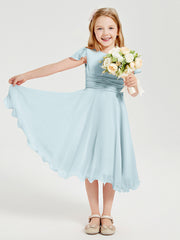 Chiffon Tea Length Junior Bridesmaid Dresses Mist
