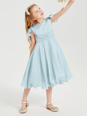 Chiffon Tea Length Junior Bridesmaid Dresses Mist