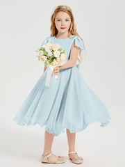 Chiffon Tea Length Junior Bridesmaid Dresses Mist