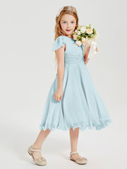 Chiffon Tea Length Junior Bridesmaid Dresses Mist