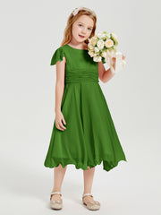 Chiffon Tea Length Junior Bridesmaid Dresses Moss