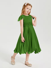 Chiffon Tea Length Junior Bridesmaid Dresses Moss