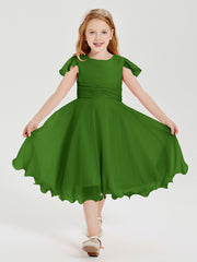 Chiffon Tea Length Junior Bridesmaid Dresses Moss