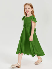 Chiffon Tea Length Junior Bridesmaid Dresses Moss