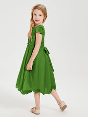 Chiffon Tea Length Junior Bridesmaid Dresses Moss