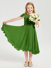 Chiffon Tea Length Junior Bridesmaid Dresses Moss