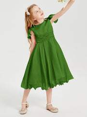 Chiffon Tea Length Junior Bridesmaid Dresses Moss