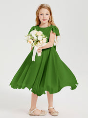 Chiffon Tea Length Junior Bridesmaid Dresses Moss
