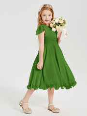 Chiffon Tea Length Junior Bridesmaid Dresses Moss