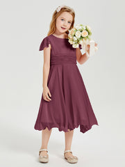 Chiffon Tea Length Junior Bridesmaid Dresses Mulberry