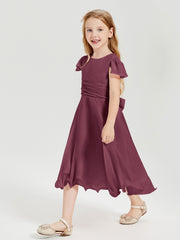 Chiffon Tea Length Junior Bridesmaid Dresses Mulberry