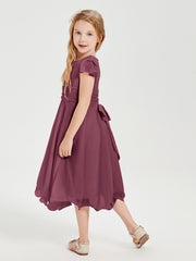 Chiffon Tea Length Junior Bridesmaid Dresses Mulberry