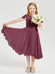 Chiffon Tea Length Junior Bridesmaid Dresses Mulberry