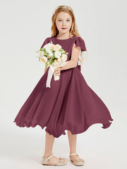 Chiffon Tea Length Junior Bridesmaid Dresses Mulberry