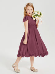 Chiffon Tea Length Junior Bridesmaid Dresses Mulberry