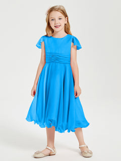 Chiffon Tea Length Junior Bridesmaid Dresses Ocean Blue