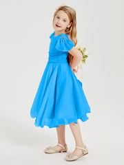 Chiffon Tea Length Junior Bridesmaid Dresses Ocean Blue