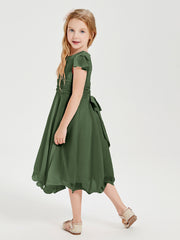 Chiffon Tea Length Junior Bridesmaid Dresses Olive Green