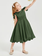 Chiffon Tea Length Junior Bridesmaid Dresses Olive Green