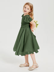 Chiffon Tea Length Junior Bridesmaid Dresses Olive Green