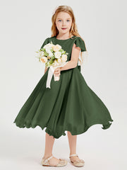 Chiffon Tea Length Junior Bridesmaid Dresses Olive Green