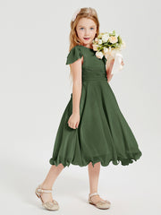 Chiffon Tea Length Junior Bridesmaid Dresses Olive Green
