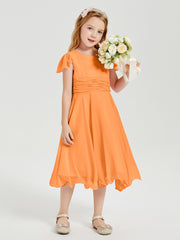 Chiffon Tea Length Junior Bridesmaid Dresses Orange