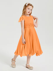 Chiffon Tea Length Junior Bridesmaid Dresses Orange
