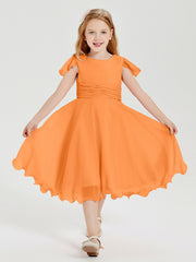 Chiffon Tea Length Junior Bridesmaid Dresses Orange