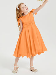 Chiffon Tea Length Junior Bridesmaid Dresses Orange