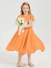 Chiffon Tea Length Junior Bridesmaid Dresses Orange