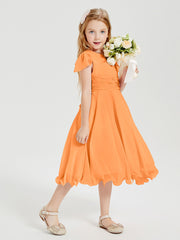 Chiffon Tea Length Junior Bridesmaid Dresses Orange