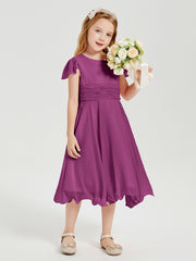Chiffon Tea Length Junior Bridesmaid Dresses Orchid