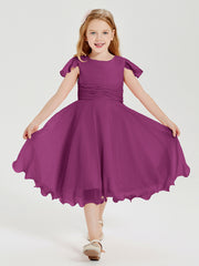 Chiffon Tea Length Junior Bridesmaid Dresses Orchid