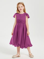 Chiffon Tea Length Junior Bridesmaid Dresses Orchid