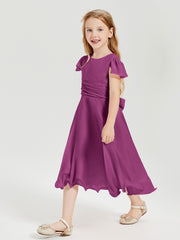 Chiffon Tea Length Junior Bridesmaid Dresses Orchid