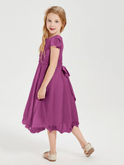 Chiffon Tea Length Junior Bridesmaid Dresses Orchid