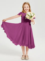 Chiffon Tea Length Junior Bridesmaid Dresses Orchid
