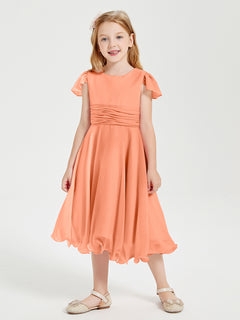 Chiffon Tea Length Junior Bridesmaid Dresses Papaya