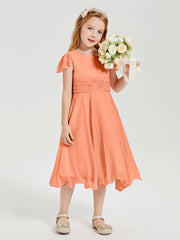 Chiffon Tea Length Junior Bridesmaid Dresses Papaya