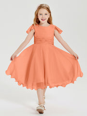 Chiffon Tea Length Junior Bridesmaid Dresses Papaya