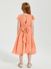 Chiffon Tea Length Junior Bridesmaid Dresses Papaya