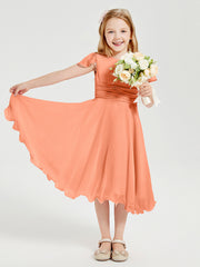 Chiffon Tea Length Junior Bridesmaid Dresses Papaya