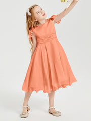 Chiffon Tea Length Junior Bridesmaid Dresses Papaya