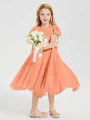 Chiffon Tea Length Junior Bridesmaid Dresses Papaya