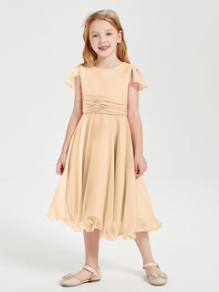 Chiffon Tea Length Junior Bridesmaid Dresses Peach