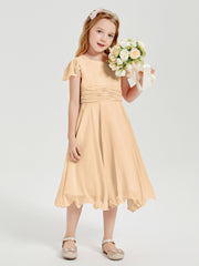 Chiffon Tea Length Junior Bridesmaid Dresses Peach