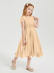 Chiffon Tea Length Junior Bridesmaid Dresses Peach