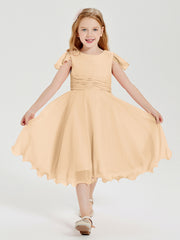 Chiffon Tea Length Junior Bridesmaid Dresses Peach