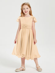 Chiffon Tea Length Junior Bridesmaid Dresses Peach
